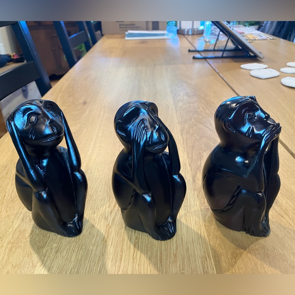 Black “Hear No Evil, See No Evil, Speak No Evil” Monkey Figurines